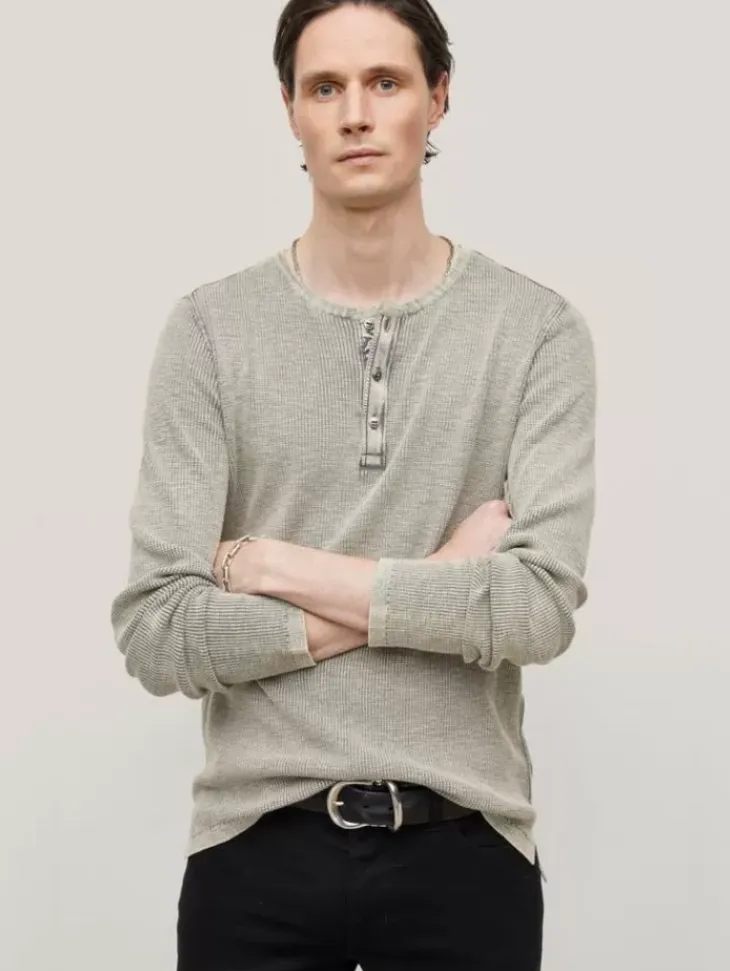 Henleys>John Varvatos MEMPHIS WAFFLE HENLEY GREYHTHR