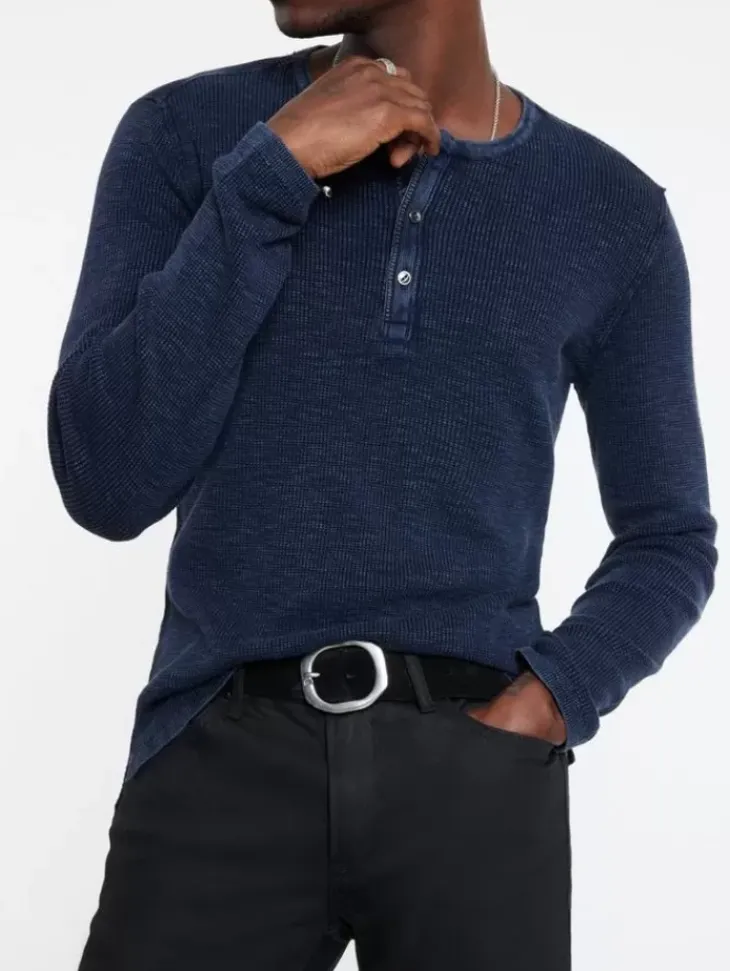 Henleys>John Varvatos MEMPHIS WAFFLE HENLEY NAVY