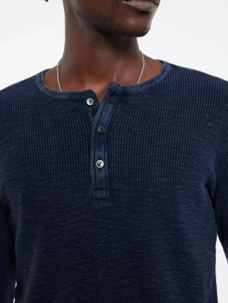 Henleys>John Varvatos MEMPHIS WAFFLE HENLEY NAVY
