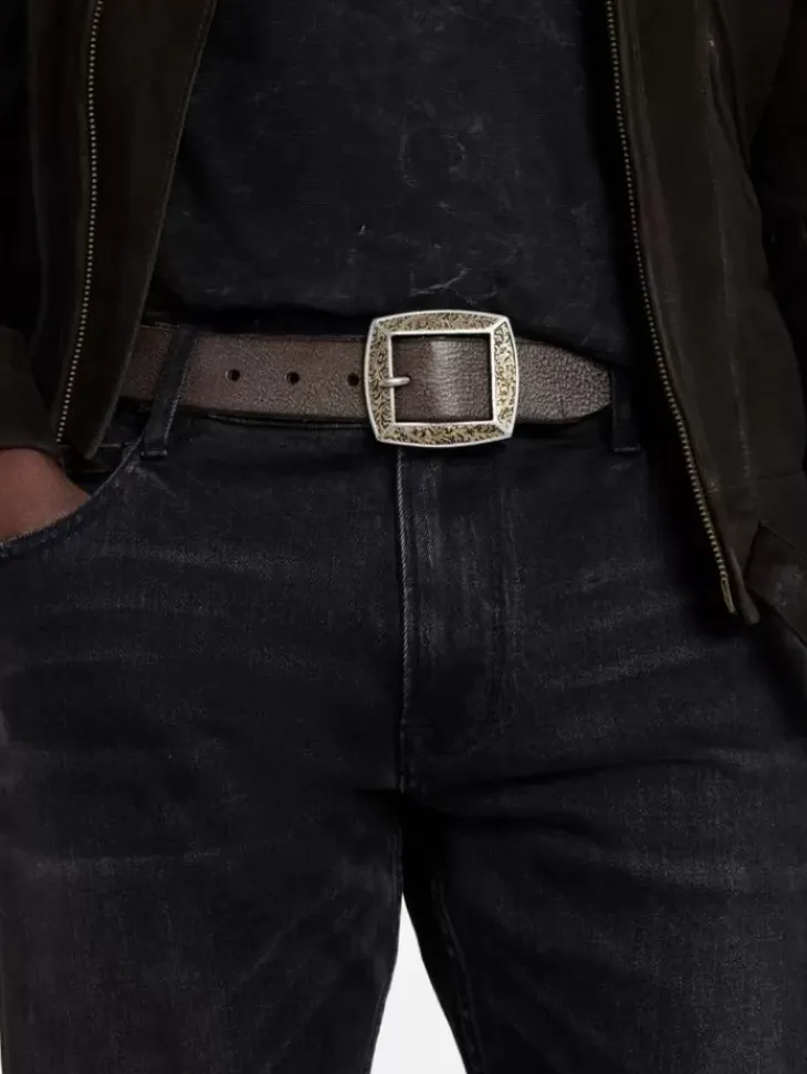 Belts|Leather Belts>John Varvatos MERCER FILIGREE BELT BROWNSTONE