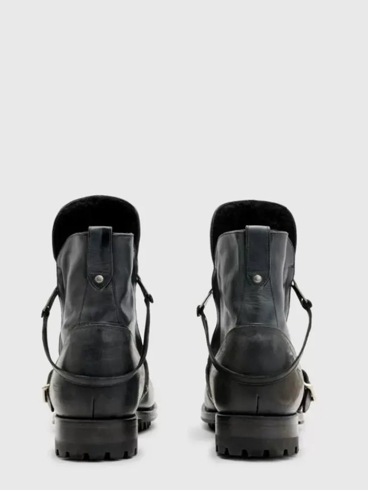 Boots|Leather Boots>John Varvatos MOTO SHEARLING BOOT BLACK