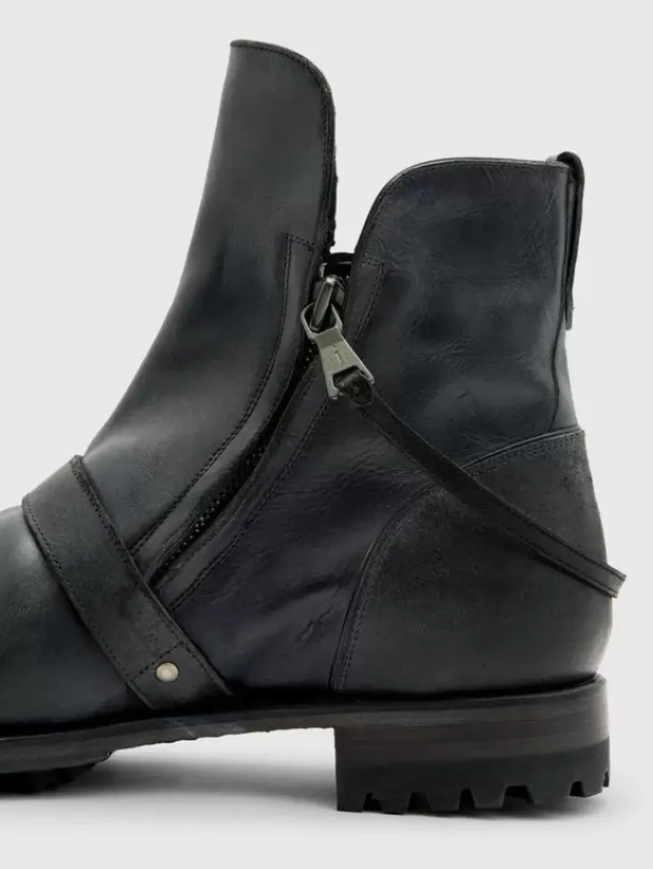 Boots|Leather Boots>John Varvatos MOTO SHEARLING BOOT BLACK