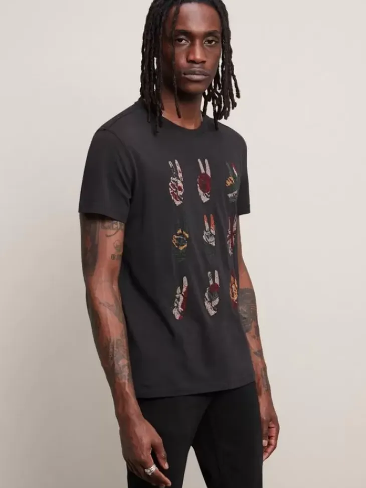 Graphic Tees>John Varvatos MULTI PEACE HAND TEE BLACK