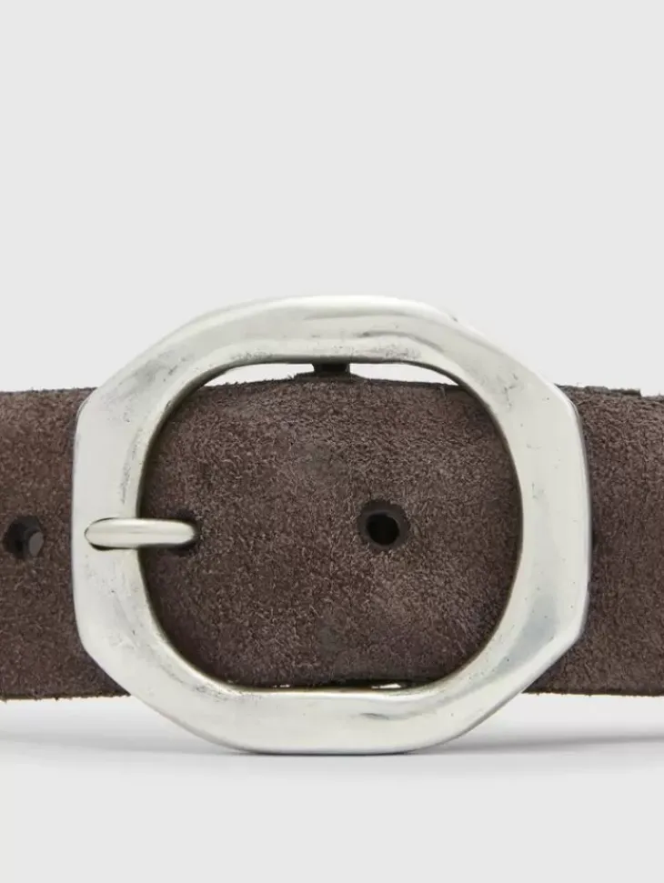 Belts|Leather Belts>John Varvatos NOVA SUEDE BELT LEAD