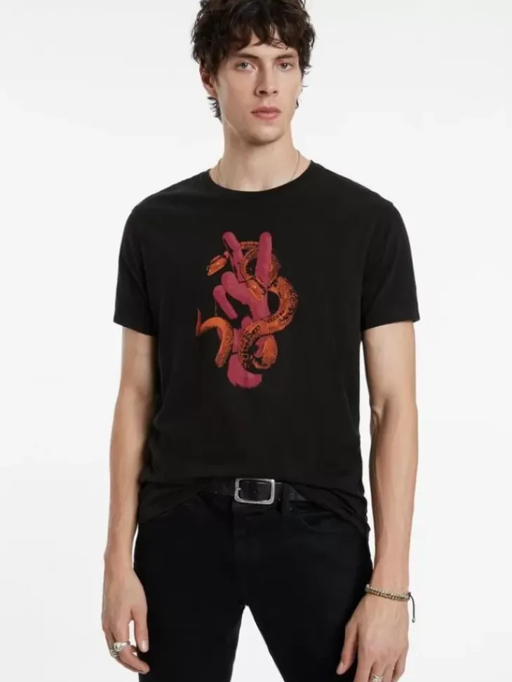 Tops>John Varvatos PEACE SNAKE TEE BLACK