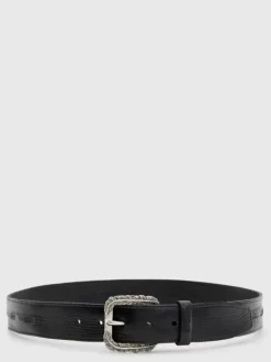 Belts|Leather Belts>John Varvatos PERRY FEATHERED BELT LEAD