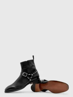 Boots|Leather Boots>John Varvatos REGENT HARNESS BOOT BLACK