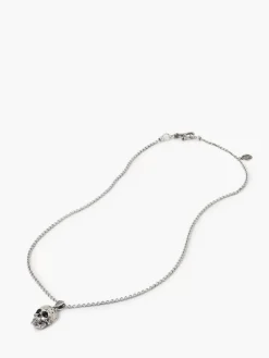 Jewelry>John Varvatos DISTRESSED SKULL NECKLACE SILVER