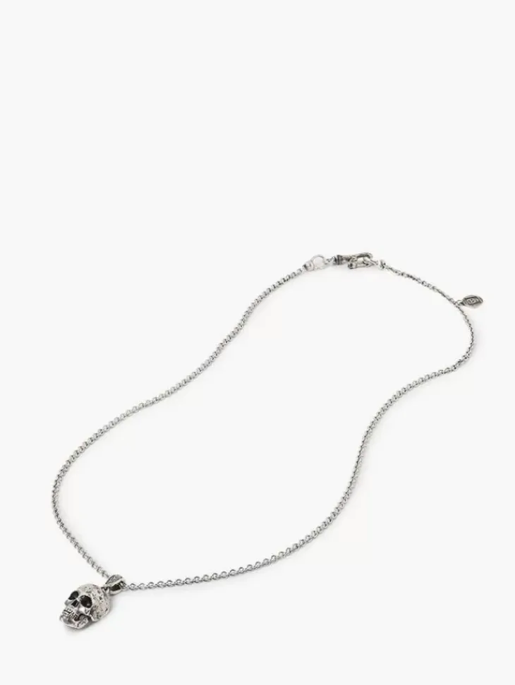 Jewelry>John Varvatos DISTRESSED SKULL NECKLACE SILVER