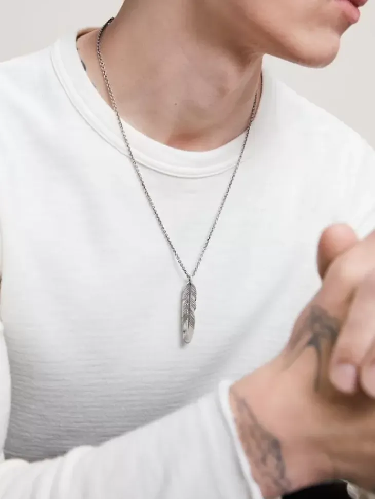 Jewelry>John Varvatos SILVER FEATHER NECKLACE BLACK