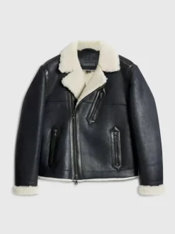 Coats And Jackets|Leather Jackets>John Varvatos STERLING SHEARLING BIKER JACKET BLACK