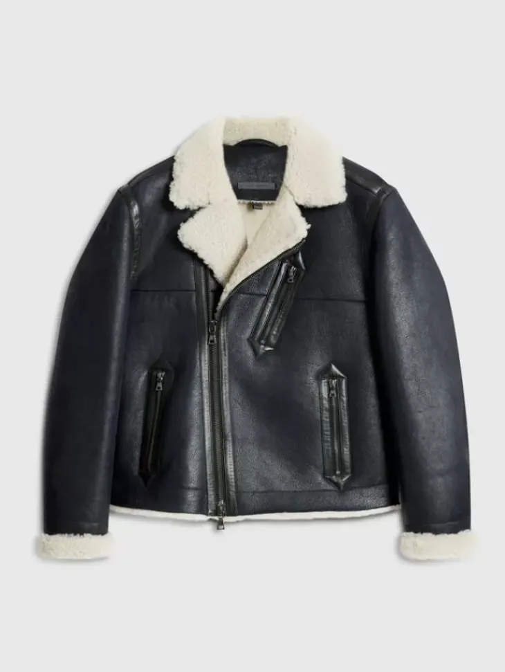 Coats And Jackets|Leather Jackets>John Varvatos STERLING SHEARLING BIKER JACKET BLACK