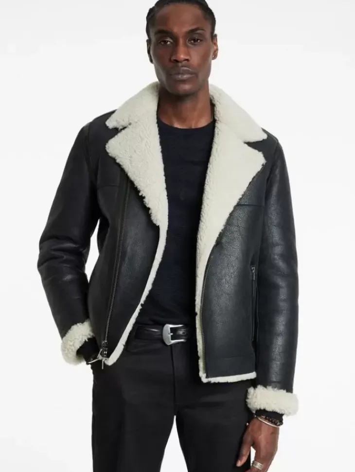 Coats And Jackets|Leather Jackets>John Varvatos STERLING SHEARLING BIKER JACKET BLACK