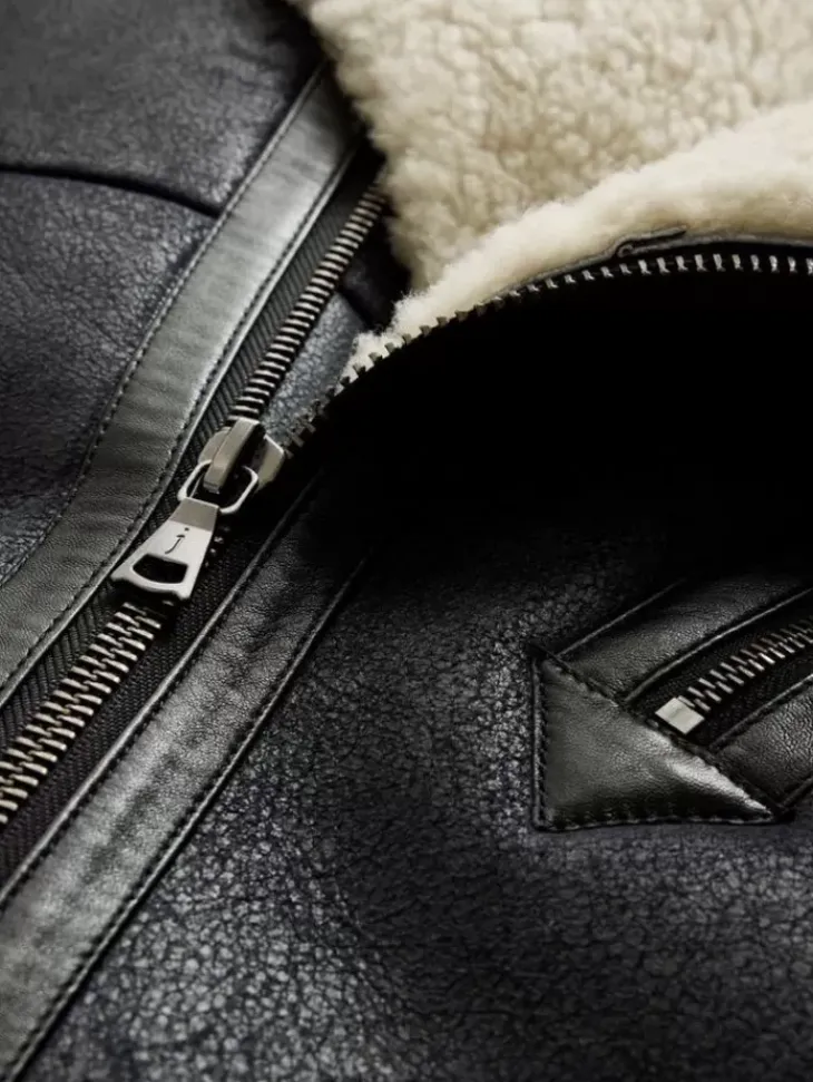 Coats And Jackets|Leather Jackets>John Varvatos STERLING SHEARLING BIKER JACKET BLACK