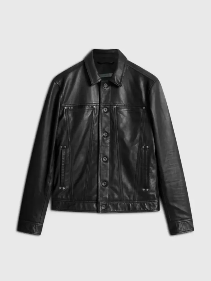 Coats And Jackets|Leather Jackets>John Varvatos TERRANCE TRUCKER JACKET BLACK