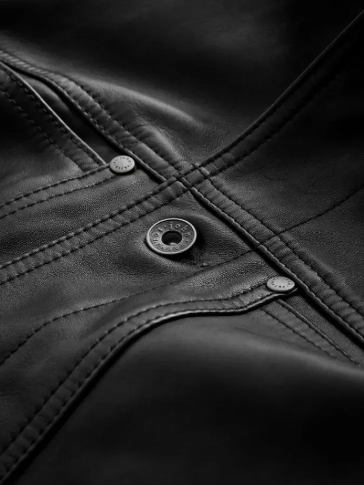 Coats And Jackets|Leather Jackets>John Varvatos TERRANCE TRUCKER JACKET BLACK