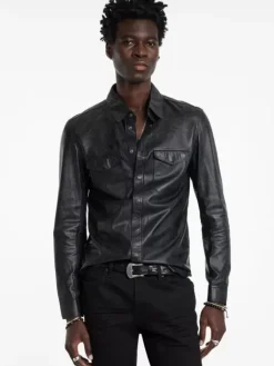 Coats And Jackets|Leather Jackets>John Varvatos TRAVIS SHIRT JACKET BLACK