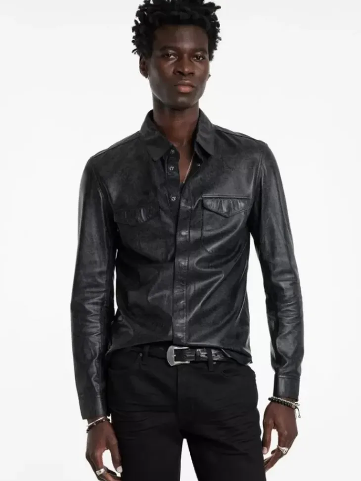 Coats And Jackets|Leather Jackets>John Varvatos TRAVIS SHIRT JACKET BLACK