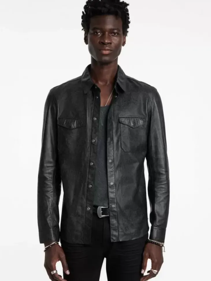 Coats And Jackets|Leather Jackets>John Varvatos TRAVIS SHIRT JACKET BLACK