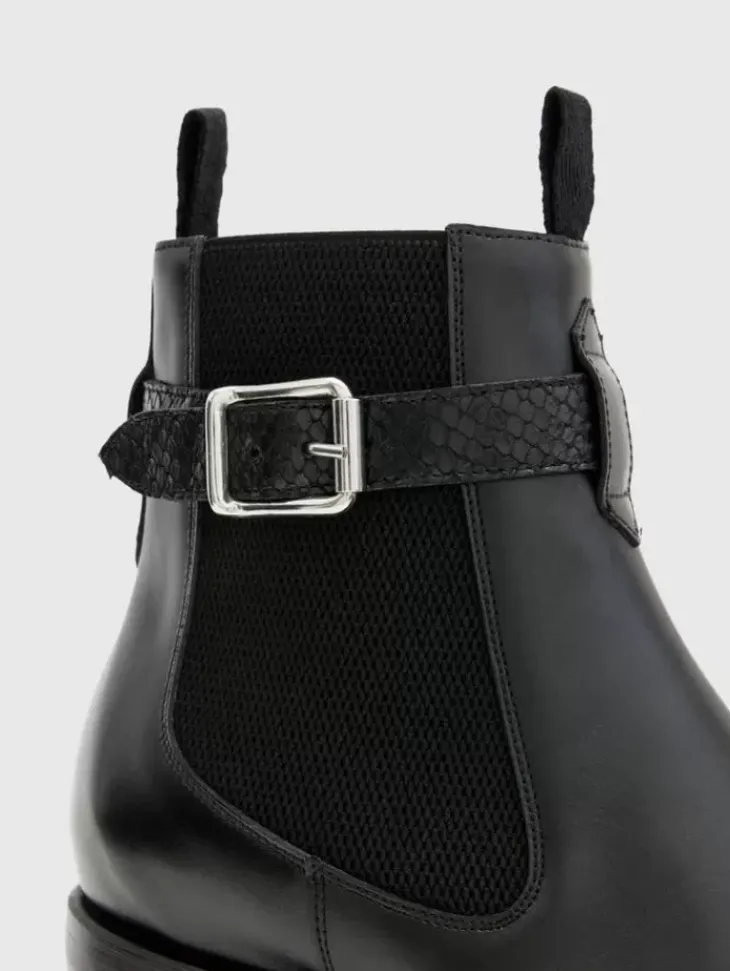 Boots|Leather Boots>John Varvatos WALKER BUCKLE CHELSEA BOOT BLACK