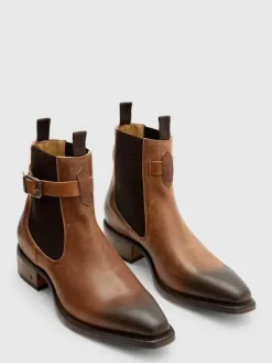 Boots|Leather Boots>John Varvatos WALKER BUCKLE CHELSEA BOOT LTBROWN