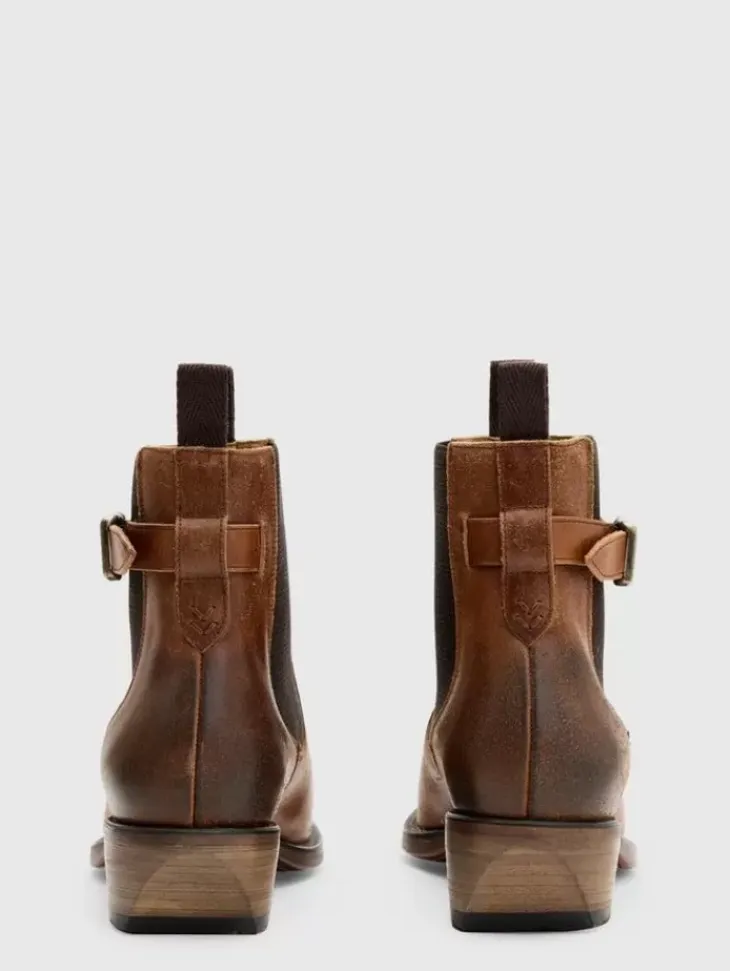 Boots|Leather Boots>John Varvatos WALKER BUCKLE CHELSEA BOOT LTBROWN