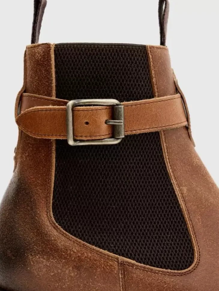 Boots|Leather Boots>John Varvatos WALKER BUCKLE CHELSEA BOOT LTBROWN