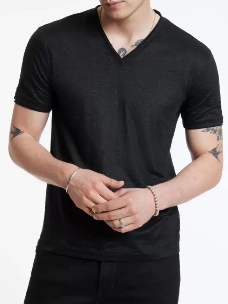 T-Shirts>John Varvatos WOOSTER V-NECK BLACK
